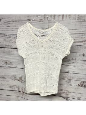 Christopher & Banks White Crochet Top Petite Small